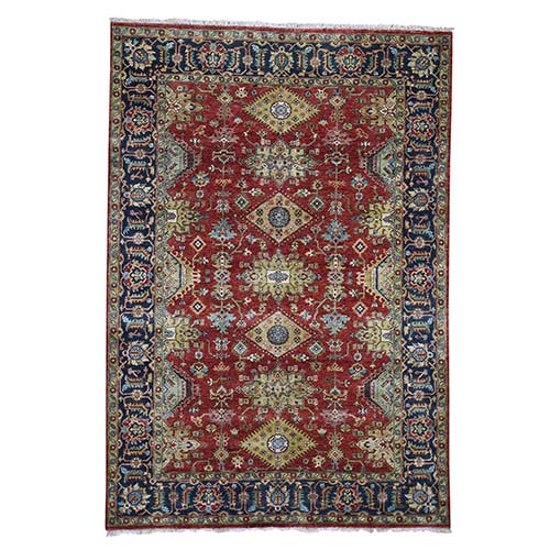 Red Karajeh Design Pure Wool Hand-Knotted Oriental Rug