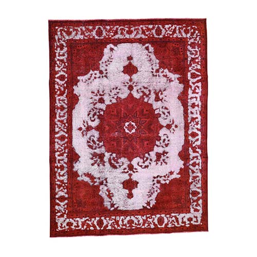 Red Overdyed Persian Tabriz Hi-low Vintage Pure Wool Hand-Knotted Oriental 
