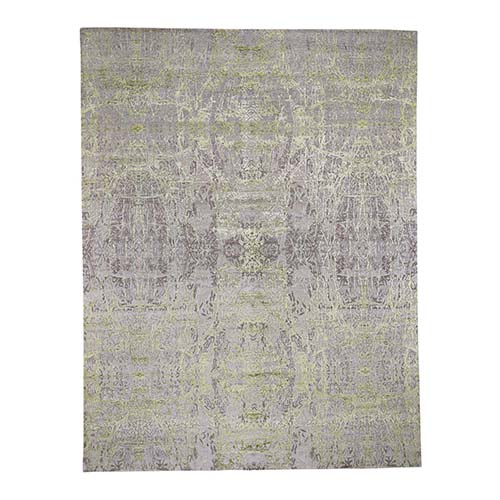 Light Green Tone On Tone Wool And Silk Abstract Design Hand-Knotted Oriental 