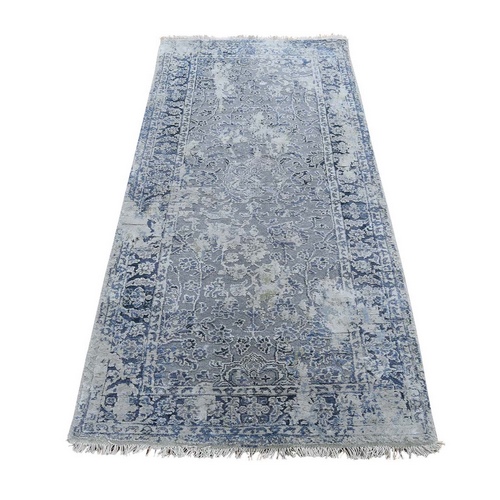 Broken Kashan Erased Design With Pure Silk Runner Hand-Knotted Oriental Rug Broken Kashan Erased Design With Pure Silk Runner Hand-Knotted Oriental Rug