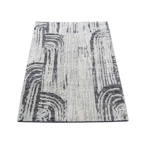 THE CANE, Pure Silk With Textured Wool Hand-Knotted Oriental Rug Sample