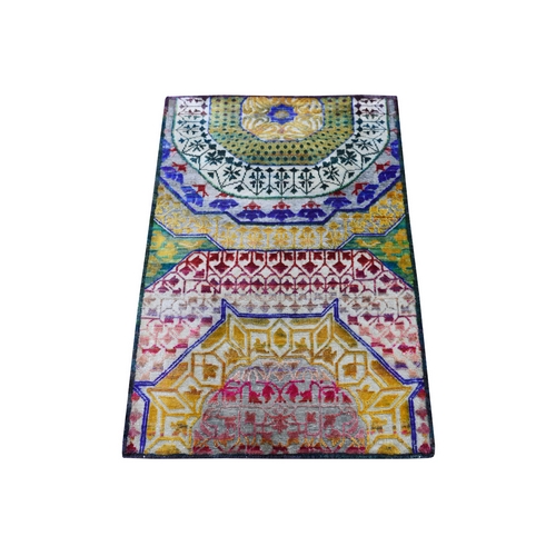 Mamluk Design Sari Silk With Textured Wool Hand-Knotted Oriental Rug Mamluk Design Sari Silk With Textured Wool Hand-Knotted Oriental Rug