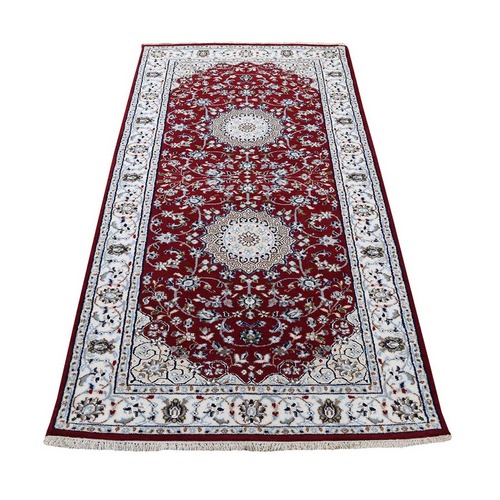Red Runner Nain Wool And Silk 250 KPSI Hand Knotted Oriental Rug Red Runner Nain Wool And Silk 250 KPSI Hand Knotted Oriental Rug