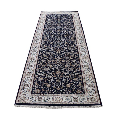 Blue Runner Nain Wool And Silk All Over Design 250 KPSI Hand Knotted Oriental Rug Blue Runner Nain Wool And Silk All Over Design 250 KPSI Hand Knotted Oriental Rug