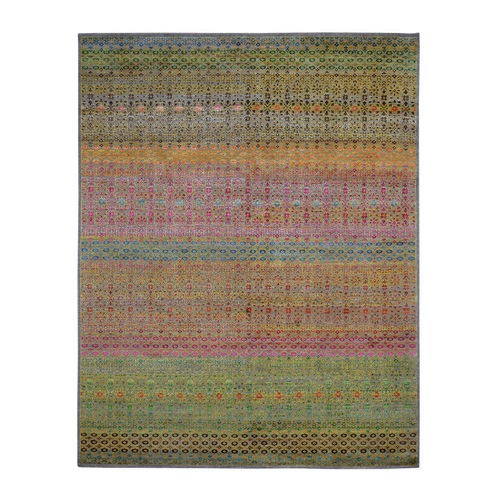 Colorful Grass Design Sari Silk Textured Wool Modern Hand Knotted Oriental Rug Colorful Grass Design Sari Silk Textured Wool Modern Hand Knotted Oriental Rug