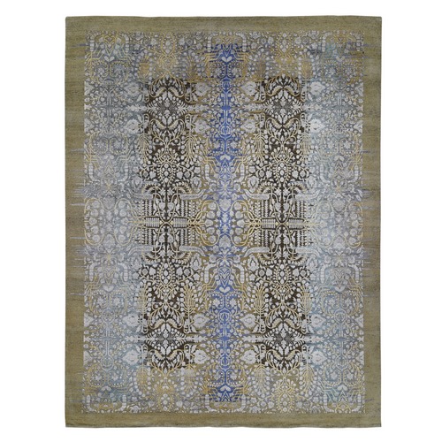 Oversized Silk with Textured Wool Transitional Sarouk Hand Knotted Oriental Rug