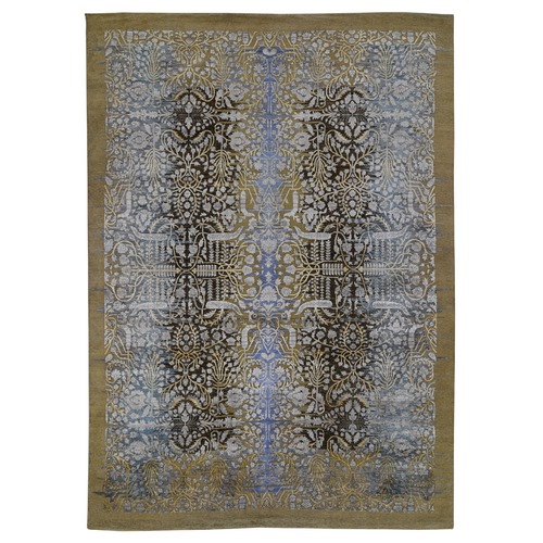Silk with Textured Wool Transitional Sarouk Hand-Knotted Oriental Rug