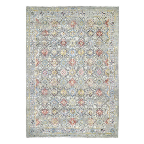 THE SUNSET ROSETTES Pure Silk and Wool Hand Knotted Oriental Rug