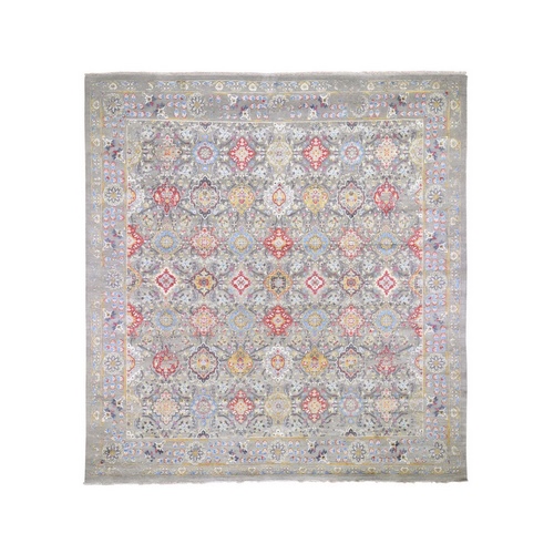 Square THE SUNSET ROSETTES Wool And Pure Silk Hand Knotted Oriental Rug