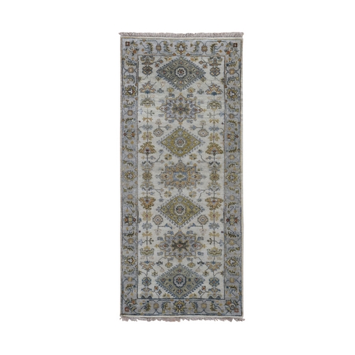 Ivory Karajeh Design Pure Wool Runner Hand Knotted Oriental Rug Ivory Karajeh Design Pure Wool Runner Hand Knotted Oriental Rug