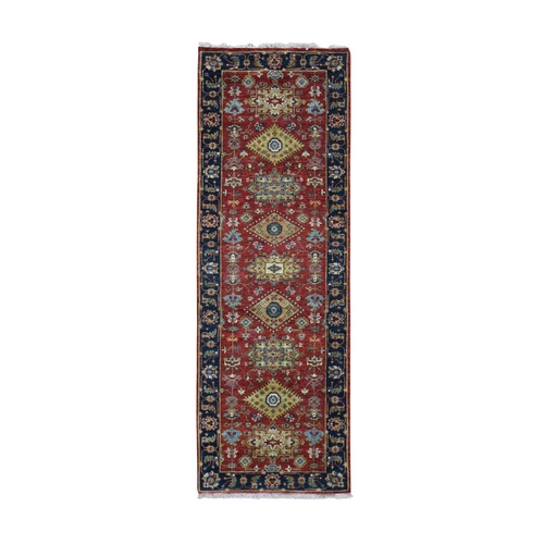 Red Karajeh Design Runner Pure Wool Hand Knotted Oriental Rug Red Karajeh Design Runner Pure Wool Hand Knotted Oriental Rug