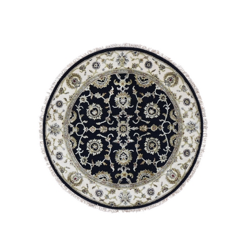 Half Wool and Half Silk Round Rajasthan Hand Knotted Oriental Rug Half Wool and Half Silk Round Rajasthan Hand Knotted Oriental Rug