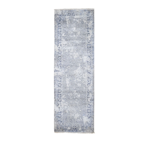 Gray Broken Persian Design With Pure Silk Runner Hand Knotted Oriental Rug Gray Broken Persian Design With Pure Silk Runner Hand Knotted Oriental Rug