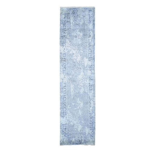 Gray Broken Kashan Design With Pure Silk Runner Hand Knotted Oriental Rug Gray Broken Kashan Design With Pure Silk Runner Hand Knotted Oriental Rug