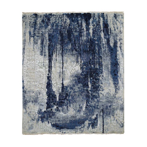 Square Wool And Silk Shibori Design Tone On Tone Hand Knotted Oriental Rug