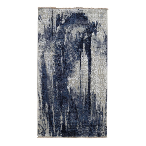 Gallery Size Wool And Silk Shibori Design Tone On Tone Hand Knotted Oriental Rug
