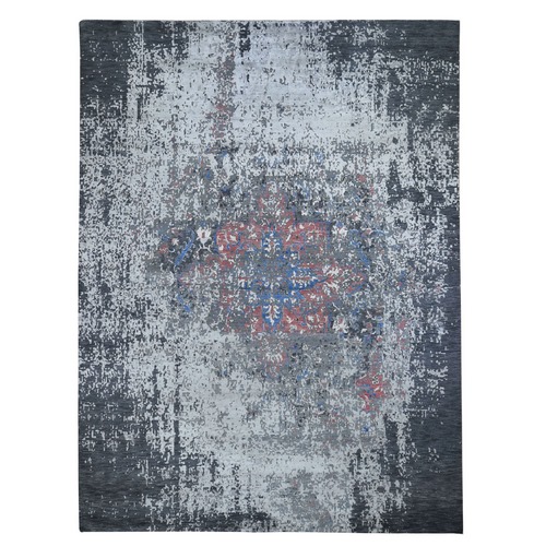 Gray Wool And Silk Broken Persian Design Hand Knotted Oriental Rug