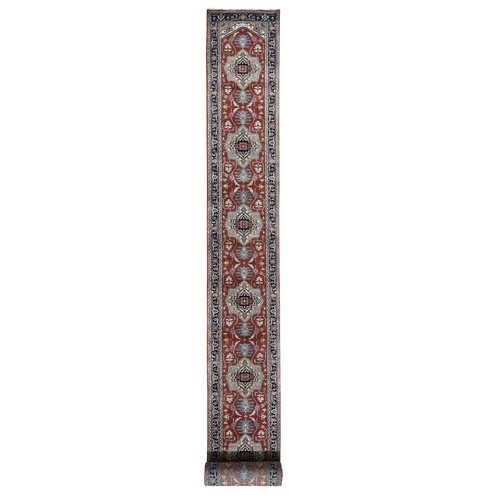 Red Heriz Revival Pure Wool Hand Knotted XL Runner Oriental 