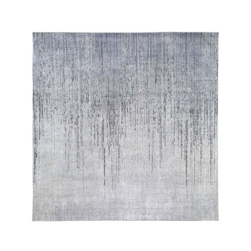 Square Vertical Ombre Design Pure Silk Hand Knotted Oriental Rug