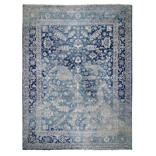 Oversized Broken Persian Heriz Erased Design Wool And Silk Hand Knotted Oriental Rug