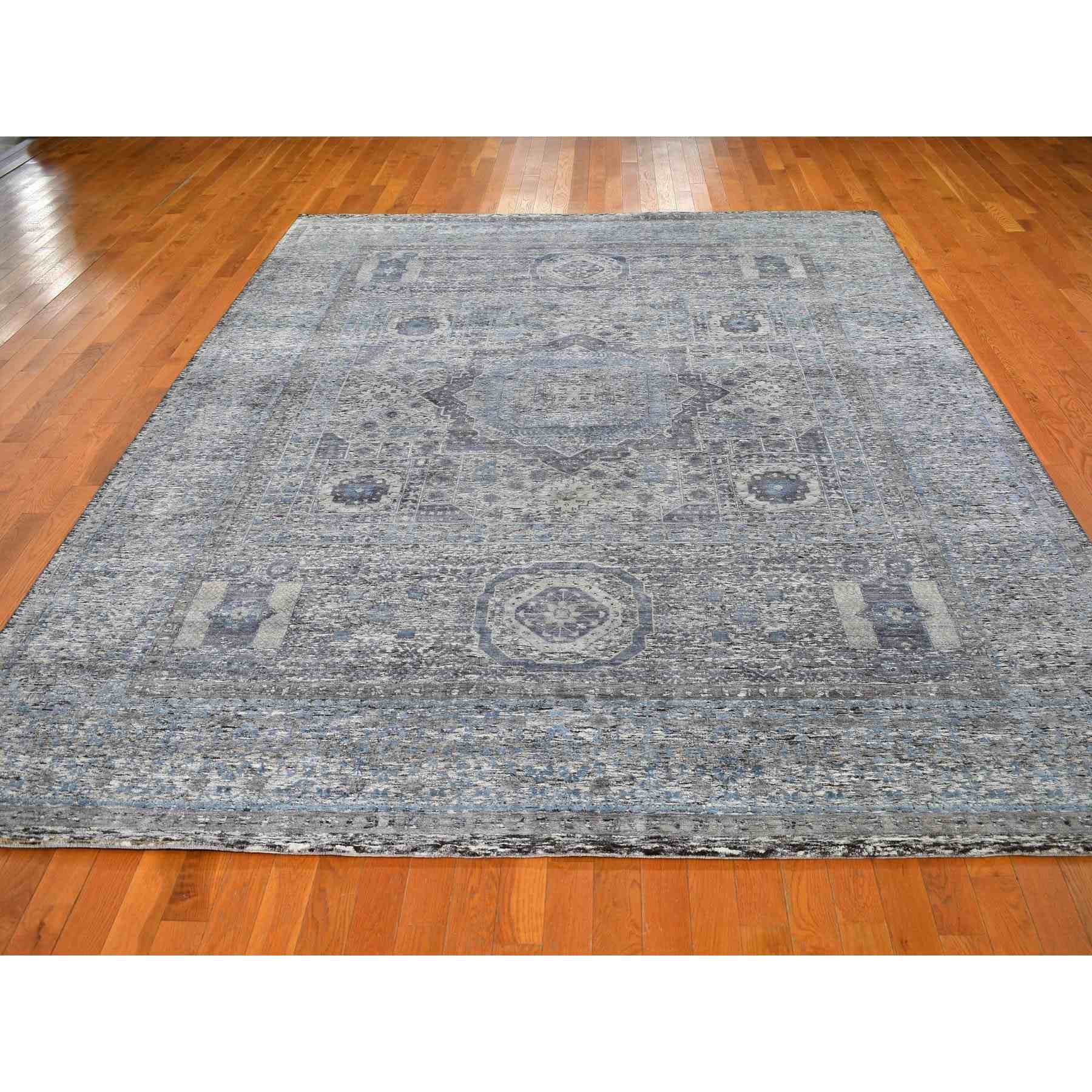 Silk With Textured Wool Hi-Low Pile Mamluk Design Hand Knotted Oriental ...