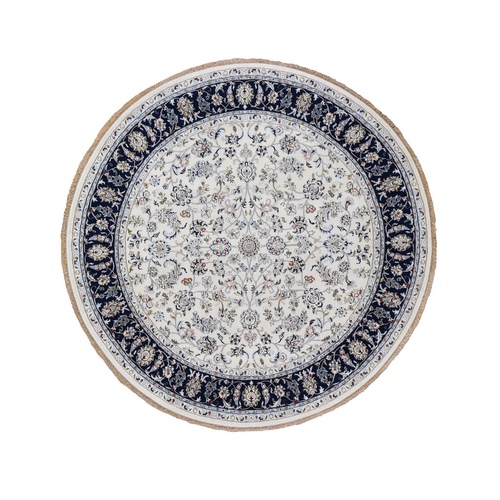 Ivory Nain Wool And Silk 250 KPSI All Over Design Hand Knotted Round Oriental Rug Ivory Nain Wool And Silk 250 KPSI All Over Design Hand Knotted Round Oriental Rug