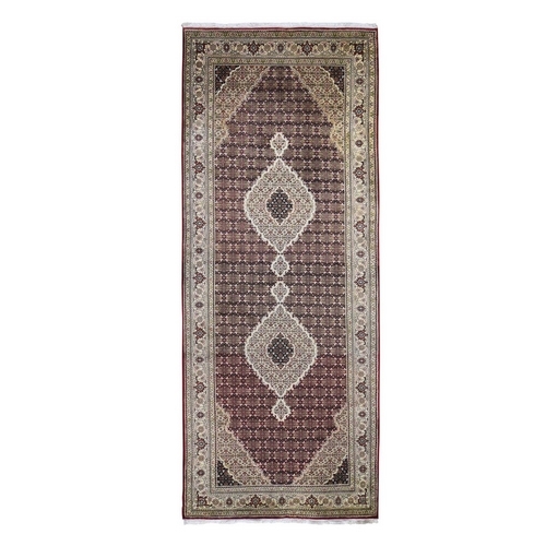 Red Tabriz Mahi Gallery Size Wool Hand Knotted Oriental Rug