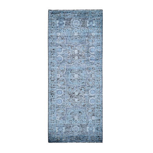 Silk With Textured Wool Hi-Low Pile Mamluk Design Runner Hand Knotted Oriental Rug Silk With Textured Wool Hi-Low Pile Mamluk Design Runner Hand Knotted Oriental Rug