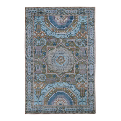 Blue Silk With Textured Wool Mamluk Design Hand knotted Oriental Rug Blue Silk With Textured Wool Mamluk Design Hand knotted Oriental Rug