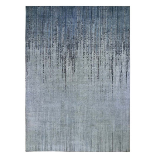 Gray Vertical Ombre Design Pure Silk Hand Knotted Oriental 