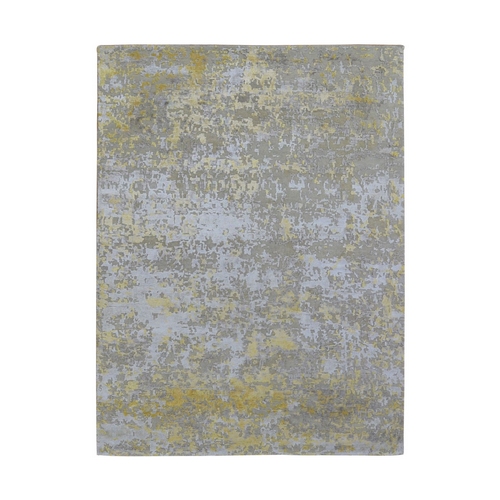 Gold Hi-Lo Pile Abstract Design Wool & Silk Hand Knotted Oriental Rug