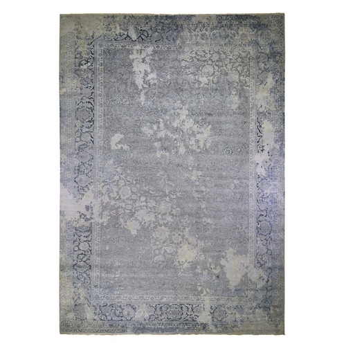 Oversized Gray Broken Kashan Design Wool With Pure Silk Hand Knotted Oriental Rug