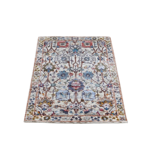 Ivory Silk with Textured Wool Tabriz Hand Knotted Oriental Rug Ivory Silk with Textured Wool Tabriz Hand Knotted Oriental Rug