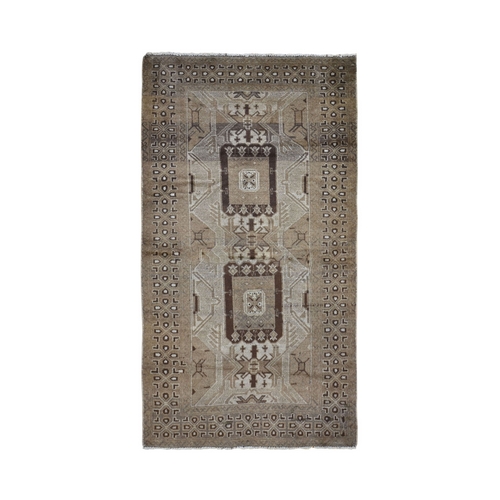 Washed Out Afghan Baluch With Natural Colors Pure Wool Wide Runner Hand Knotted Oriental 