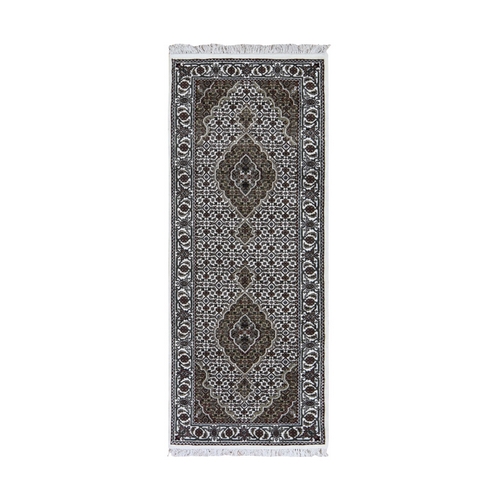 Ivory Runner Wool And Silk Tabriz Mahi Design Hand Knotted Oriental Rug Ivory Runner Wool And Silk Tabriz Mahi Design Hand Knotted Oriental Rug