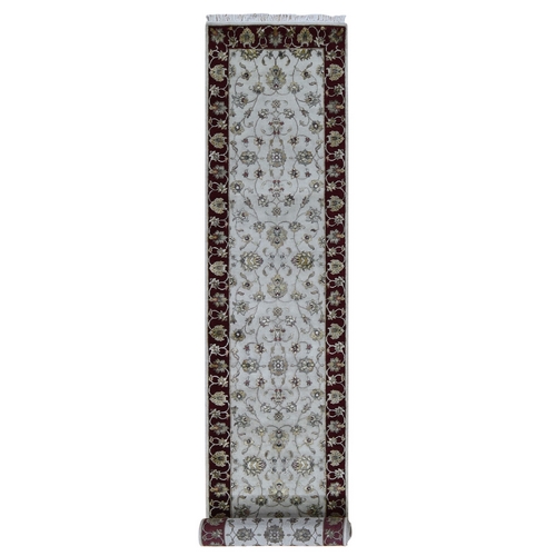 Ivory Half Wool And Half Silk Thick And Plush XL Runner Rajasthan Oriental 