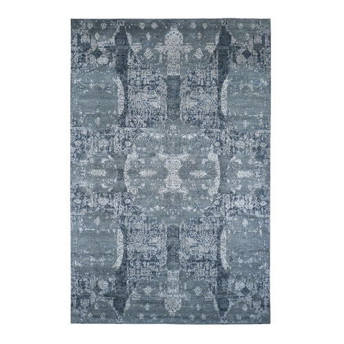 Gray Wool And Pure Silk Jewellery Design Hand Knotted Oriental Rug