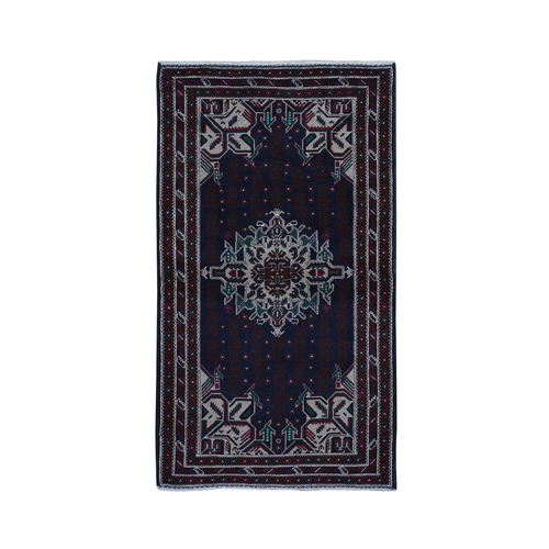 Navy Blue Afghan Baluch Pure Wool Center Medallion Hand Knotted Oriental 