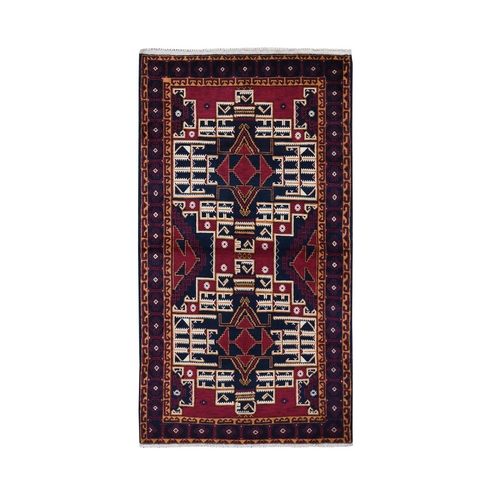 Afghan Baluch Geometric Design Pure Wool Hand Knotted Oriental 