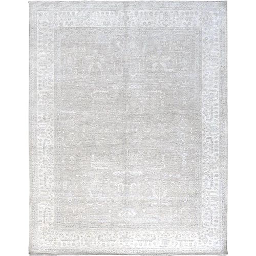Medium Gray, White Wash Peshawar with Heriz All Over Design, Hand Knotted, 100% Wool, Densely Woven, Oriental 