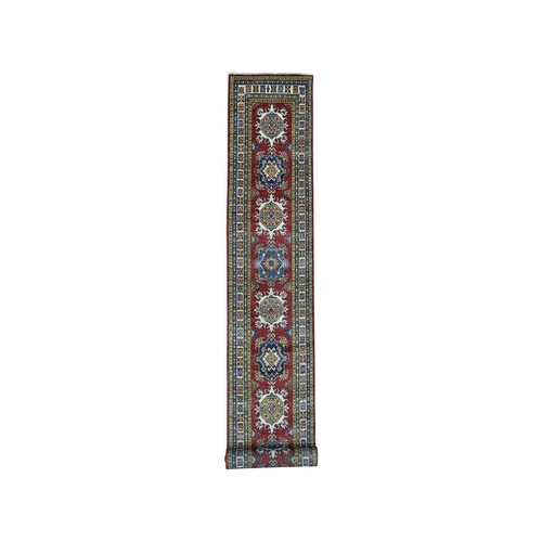 Red Super Kazak Pure Wool Geometric Design XL Runner Hand-Knotted Oriental 