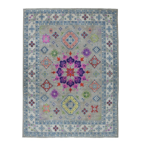 Colorful Fusion Kazak Geometric Design Pure Wool Hand-Knotted Oriental 