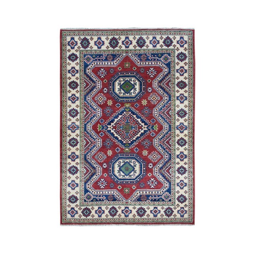 Red Kazak Geometric Design Pure Wool Hand-Knotted Oriental 