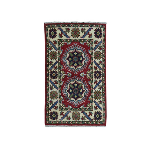 Red Kazak Geometric Design Pure Wool Hand-Knotted Oriental 