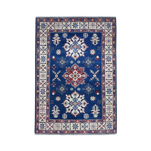 Navy Blue Geometric Design Kazak Pure Wool Hand-Knotted Oriental 