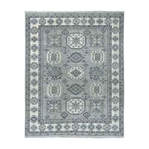 Gray Pure Wool Hand-Knotted Peshawar With Karajeh Design Oriental 