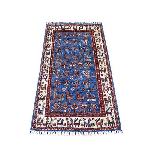 Khorjin Design Blue Super Kazak Pure Wool Hand Knotted Oriental Rug 