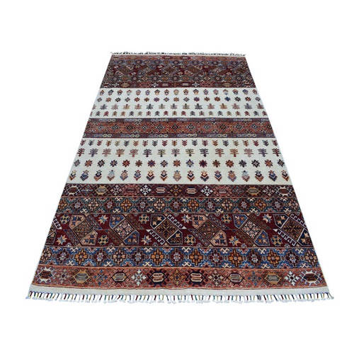 Ivory Khorjin Design Super Kazak Geometric Hand Knotted Pure Wool Oriental Rug 