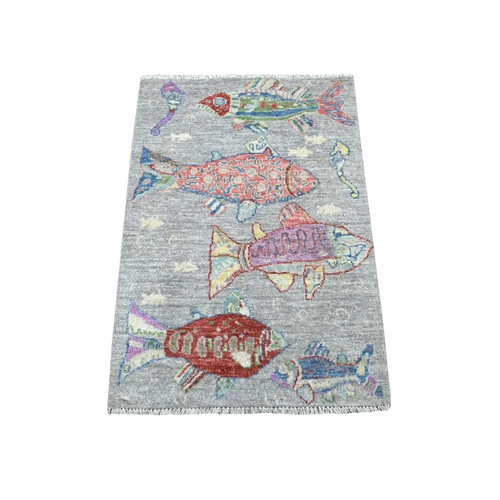 Oceanic Fish Design Pure Wool Peshawar Hand Knotted Oriental Rug Oceanic Fish Design Pure Wool Peshawar Hand Knotted Oriental Rug