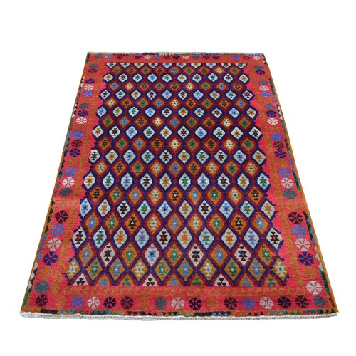 Colorful All Over Design Colorful Afghan Baluch Hand Knotted Pure Wool Oriental Rug 